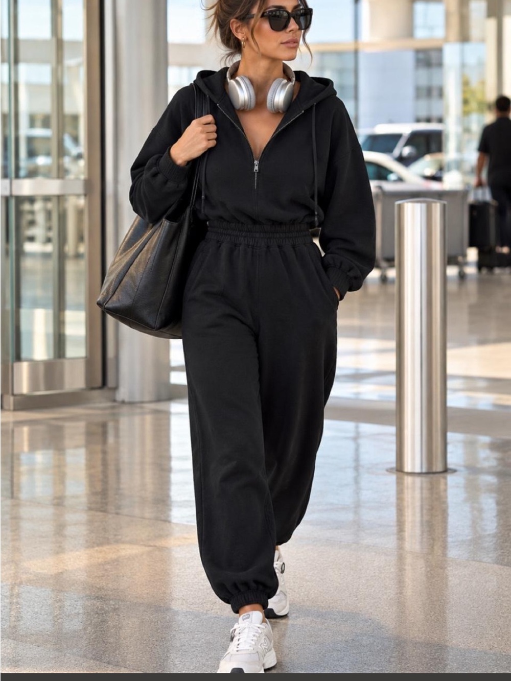 Abercrombie & Fitch Lounge Collection Black Hooded Cozy Fleece Jumpsuit - Picture 9 of 9